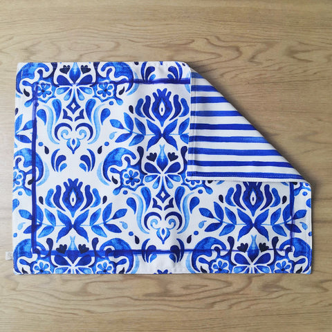 Individual doble faz Damasco azul